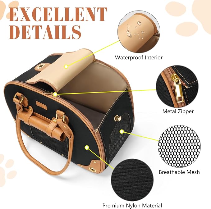 Dog Carrier Purse, Pet Carrier, Foldable Waterproof Premium Nylon Pet Travel Portable Bag Carrier for Cat and Small Dog Home/Outdoor Small Black