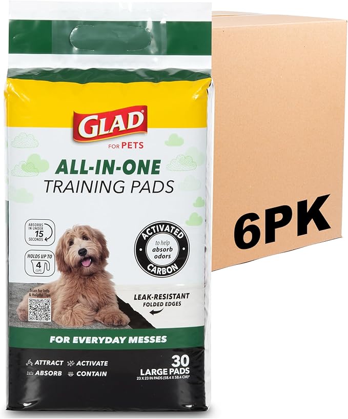 Glad for Pets Black Charcoal Puppy Pads, All-in-One | Puppy Potty Training Pads That ABSORB & NEUTRALIZE Urine Instantly | New & Improved Quality Puppy Pee Pads, 150 count - 2 Pack | Super-absorbent, disposable pads for potty training, crate training, ...