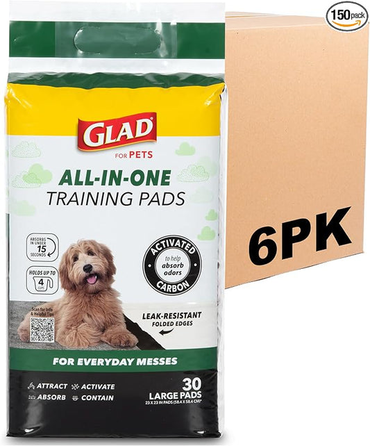 Glad for Pets Black Charcoal Puppy Pads - Super Absorbent Disposable Dog Pee Pads, Potty Training Pads, and Pet Supplies - Dog Pee Pads for Crate Training and Indoor Use 23" x 23" - 150 Count