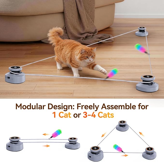 Jripae Automatic Interactive Cat Toys for Indoor Cats with DIY Chase Track | Adjustable Speed, Rechargeable Electric Moving Treadmill Self-Play Exercise Toy with Feather for Bored Kittens & Adult Cats
