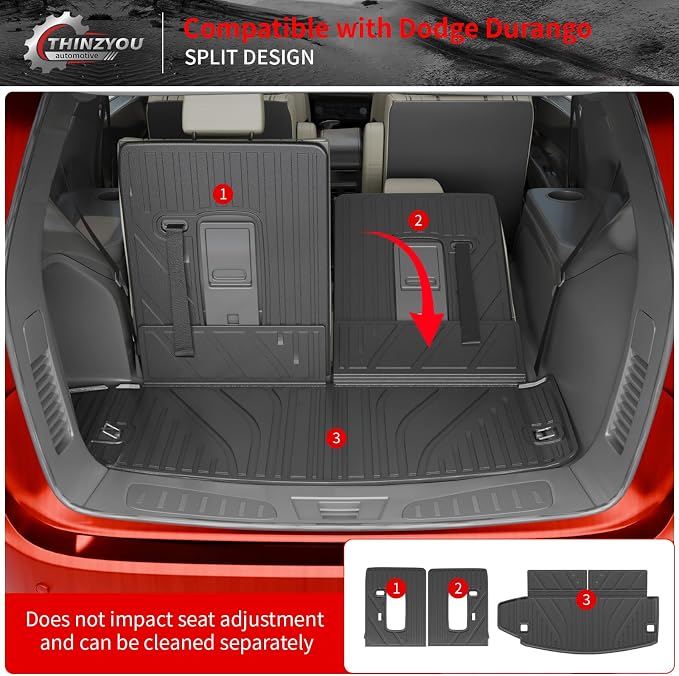 Cargo Mat Compatible with 2016-2025 2026 Dodge Durango Trunk Liner for 6&7 Seats Cargo Area Protection All Weather Back Seat Cover 2024 Durango Accessories (3rd Row Backrest Mats+Trunk Mats)