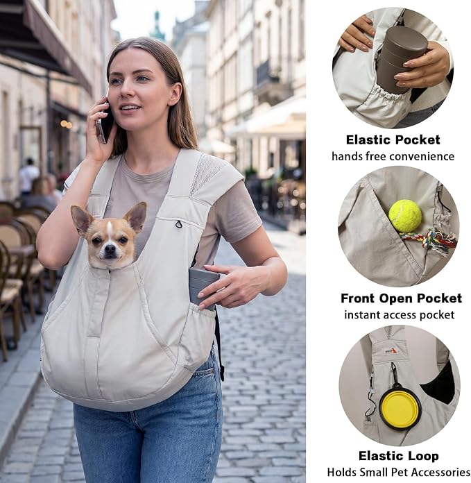 Dog Carrier Backpack, Front Dog Sling Carriers for Small Dogs | Hands Free Puppy Pet Carrier 15 lbs, Bottom Support, Adjustable Shoulder Straps, Breathable for Hiking Travel Walking, Grey