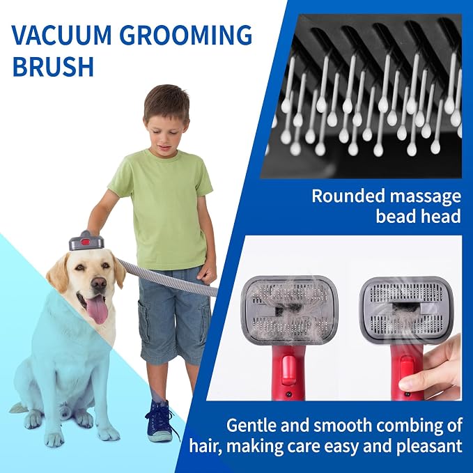 2-in-1 Pet Grooming Kit Compatible with Dyson V7 V8 V10 V11 V15 Cleaner | Dog Hair Vacuum Attachment Removes Loose Hair Dander Undercoat Tangles Self-Cleaning with Extended Vacuum Hose Trigger Lock