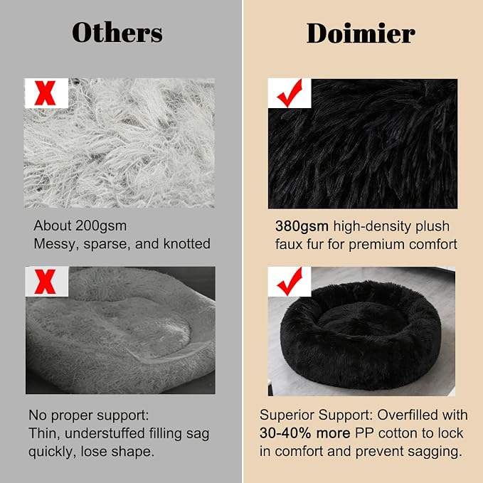 Calming Donut Dog Bed Medium Size Dog - Washable Removable Cover Non-Slip Bottom, Round Pet Bed Cat Bed Warming Fluffy Plush Faux Fur Anti-Anxiety, Fits up to 45 lbs (Black, 30")