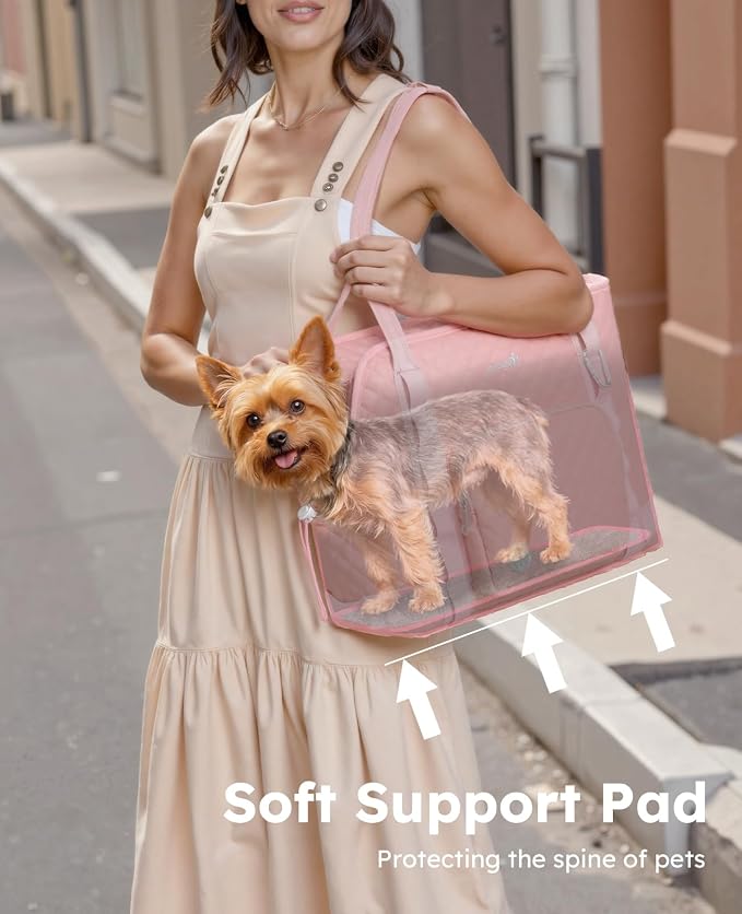 Pecute Dog Purse Carrier, Dog Carrier with Pockets for Small Dogs,Pink | Breathable,Foldable,Large Pocket,Built-in safety Rope,Machine washable,Under 9 Lbs