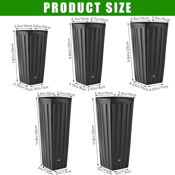 Nuenen 100 Pcs Tall Pot Plastic Deep Plant Nursery Pots Black Seedling Flower Plant Container with Drainage Holes for Indoor Outdoor Gardening (9.8" H X 4.7" W)