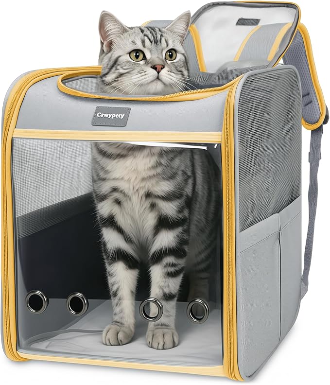 Cawypety Cat Backpack Carrier, Collapsible and Breathability Cat Carrier Large for Cat Under 16 lbs, Dog and Small Pet Carrier Bag Used in Travel, Car