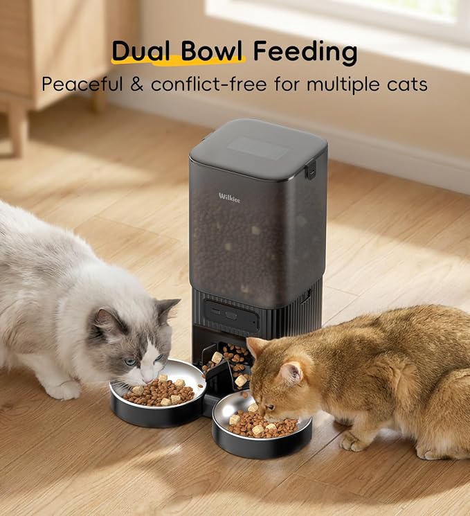 7L Automatic Cat Feeder 2 Cats, 5G WiFi Dog Food Dispenser with APP Control | APP Control, Dual Power Supply, Up to 12 Meals Per Day, 10s Voice Recorder, 2 Stainless Steel Bowls