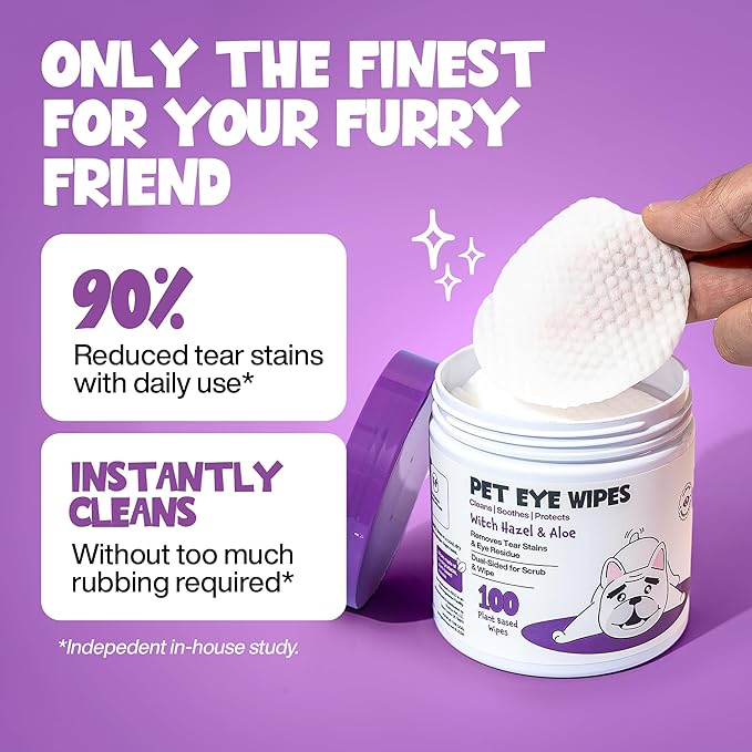 Dog Eye Wipes 100 Counts - Dog Tear Stain Remover for Dogs - Hypoallergenic Pet Eye Cleaner Wipes for Dogs & Cats