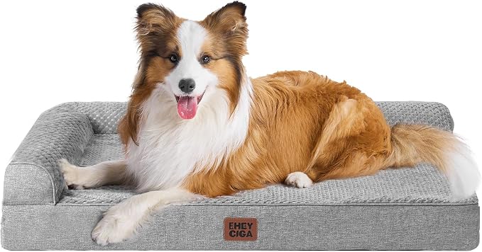 EHEYCIGA Memory Foam Dog Bed for Crate, L Plus Orthopedic Dog Bed, Grey | Washable Removable Cover, Waterproof Flat Pet Sofa Couch with Nonskid Bottom, 41x27x6.5