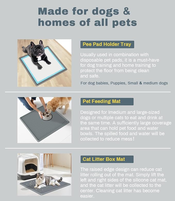 Thick Silicone Pet Pee Pad Holder, Extra Large Tray for 28" x 34" Disposable Pads, Raised High Edge Leak-Proof Training Mat for Puppy, Dogs, Cats