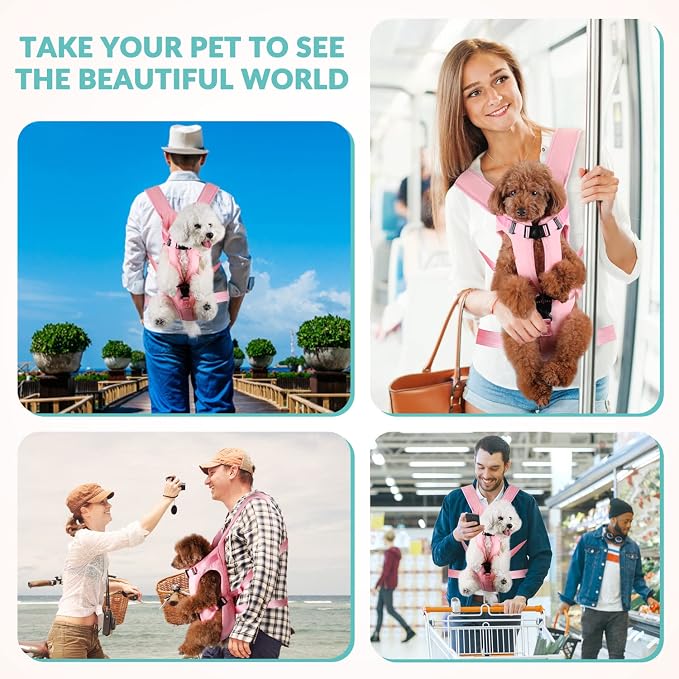 Lukovee Dog Backpack Carrier, Adjustable Front Carrier for Small Breeds | Legs Out Easy-fit, Hands Free, Lightweight, Dog Chest Pack for Hiking Travel Cycling Outdoor (PI,L)