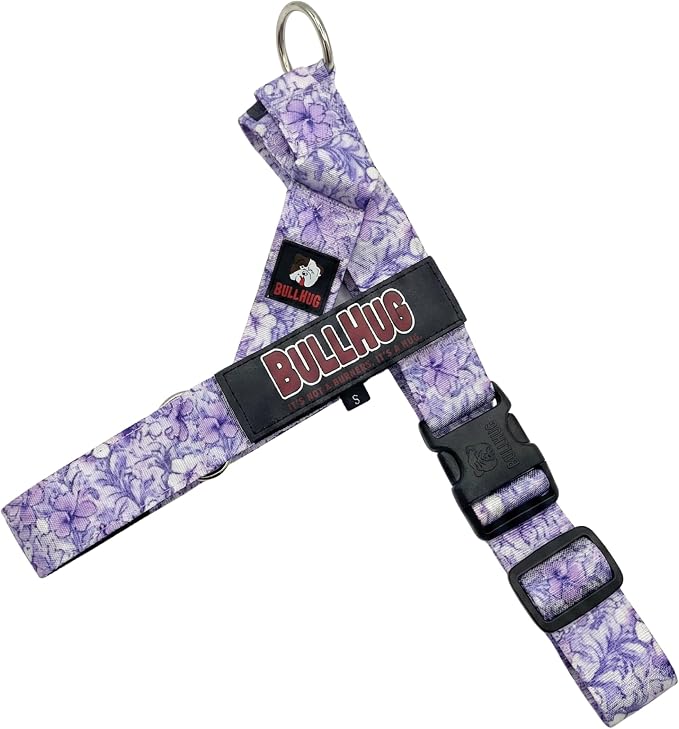 Adjustable Dog Harness– No Pull, No Choke – for English Bulldogs, French Bulldogs, Pugs & Broad-Chested Breeds – Easy, Safe Walks (Purple Floral, XL)