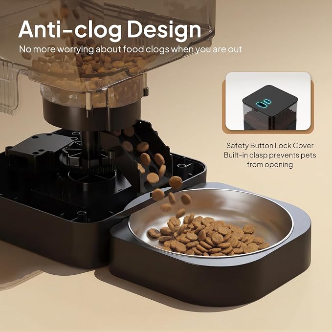 VOLUAS Automatic Cat Feeder, 4L Timed Dry Food Dispenser for Cats & Dogs | Programmable Portion Control, Up to 4 Meals Daily, Dual Power Supply, Power-Off Memory, 10-Second Voice Recorder