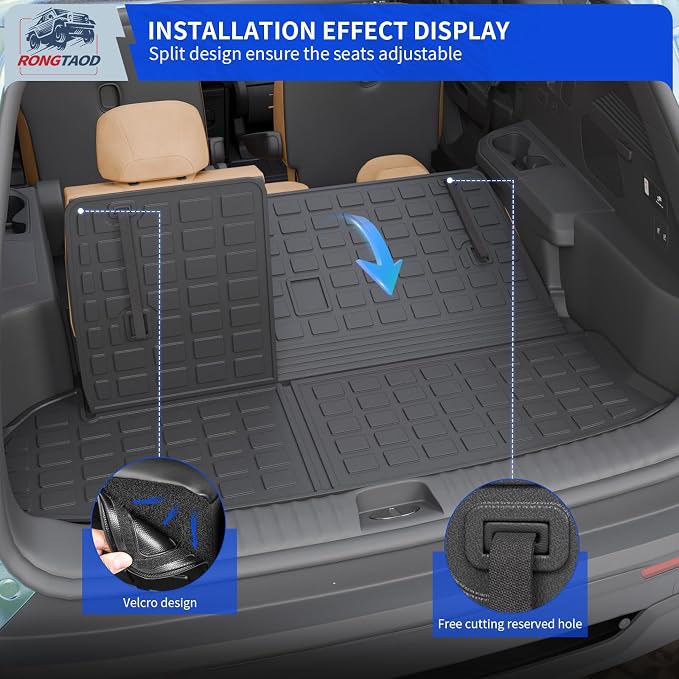 Rongtaod Cargo Mat Compatible with 2014-2019 Toyota Highlander Trunk Mat Cargo Mat Cargo Liner All Weather Back Seat Cover Protector 2018 Highlander Accessories (Trunk Mat with Backrest Mat)