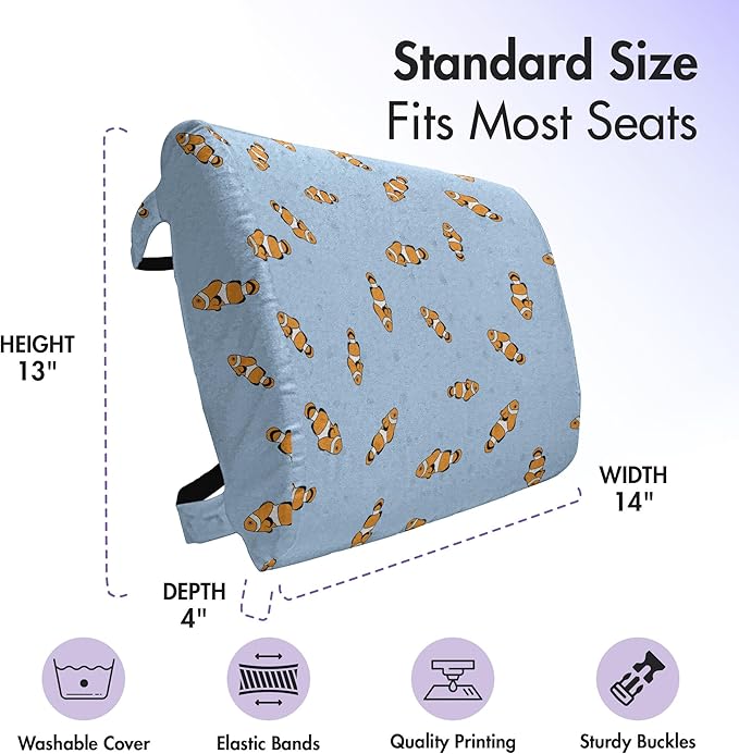 Ambesonne Cartoon Lumbar Back Support Pillow, Illustration of Clownfish Repetitive Simplistic Pattern Underwater, High Density Foam for Office Chairs Car Seats, 14" x 13", Pale Azure Blue Marigold