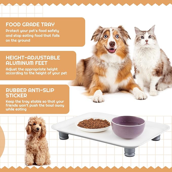 Marsui Ant Proof Pet Food Tray, Waterless Raised Cat Dog Bowl Stand with Adjustable Legs, No-Fill Physical Barrier for Indoor Feeding Station, Kitchen Sweets and Trash Area(23mm-37mm,White)