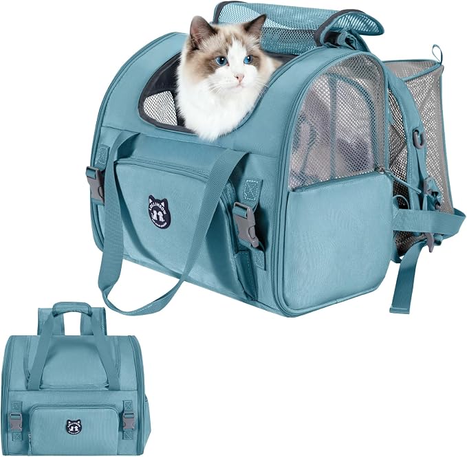 Expandable Cat Carrier Backpack for Large Cats - Airline Approved Pet Carrier Backpack for Small Dogs, Hiking & Travel, Waterproof with Breathable Mesh, 22lbs Capacity (Polar Blue, Large)
