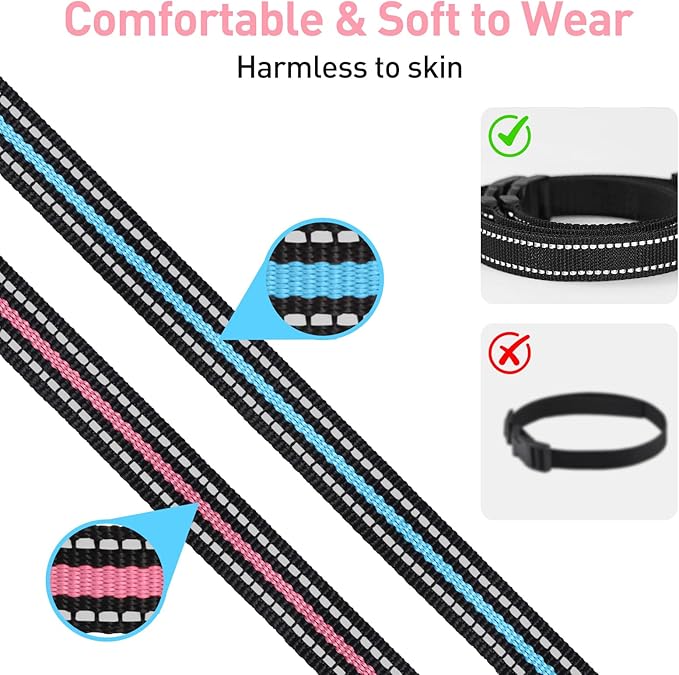 Replacement Collar Strap Fits Dog Training Collar Receiver, Shock Collar & Bark Collar Receiver, Durable Reflective Dog Collar, 2 Pack, Pink & Blue