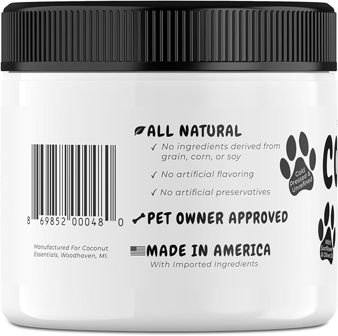 Coconut Essentials Coconut Paws - Dog Skin and Coat, Itching Relief, Hot Spot Treatment, Hair Loss, Cracked Paws, Elbows, Dry Nose | w/Organic Coconut Oil, Olive & Sunflower Oils | Vet Recommended 4oz