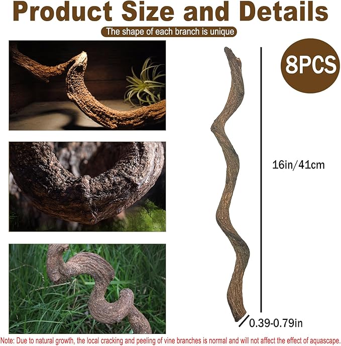 BNOSDM Reptile Forest Climbing Branch Decor 8PCS Crested Gecko Climb Wood Natural Branches Tree for Snake Frog Chameleon Spider Bearded Dragon Terrarium Habitat Tank Accessories