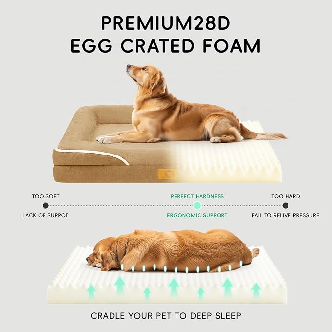 Homemate Dog Bed Large Sized Dog: 36"x27" Orthopedic Pet Bed with Toy | Large Dogs Bed with Non-Slip Botton & Removable Washable Cover Cat Bed Sofa L Outdoor Crate Pad Couch Brown