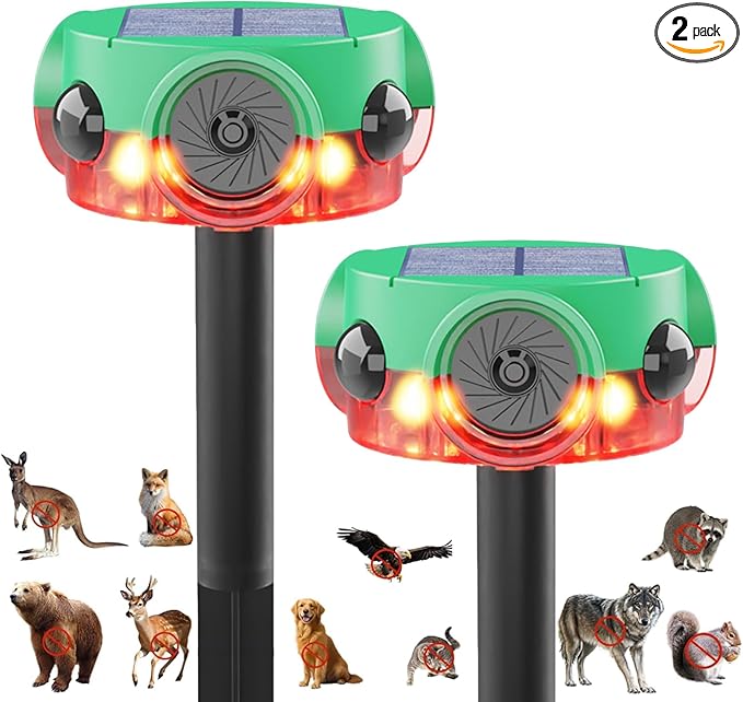 ChunHee Outdoor Motion Sensor Alarm, Barking Dog Alarm with 360° Detection, Supports Voice Recording, Adjustable Volume, 120dB Motion Activated Alarm for Home, Garden, Yard, Farm – 2Pack
