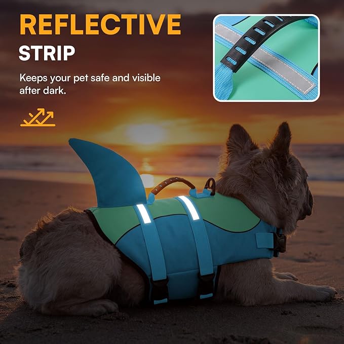 Shark Dog Life Jacket, Dog Life Vests for Boating, High Buoyant Pet Life Vest for Swimming, Adjustable Easy On Pet Life Jackets for Small, Medium, Large Dogs (Pool Blue,M)