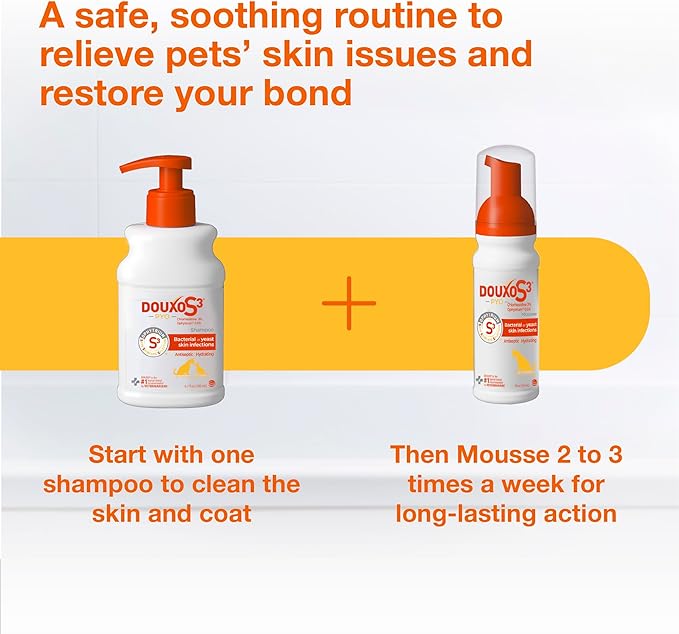 Douxo S3 Pyo Shampoo, Contains 3% Chlorhexidine & 0.5% Ophytrium, Antiseptic & Hydrating, For Bacterial or Yeast Skin Infections, For Dogs and Cats, 16.9 fl. oz. (500mL)