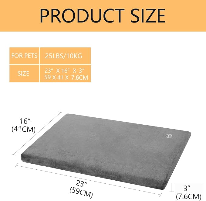 EMPSIGN Dog Bed Mat Crate Pad Mattress, Ultra Soft Pet Kennel, Grey, Small | Reversible(Cool & Warm), Waterproof Linings, Removable Machine Washable Cover, for 24" Dog Crate, Firm Support