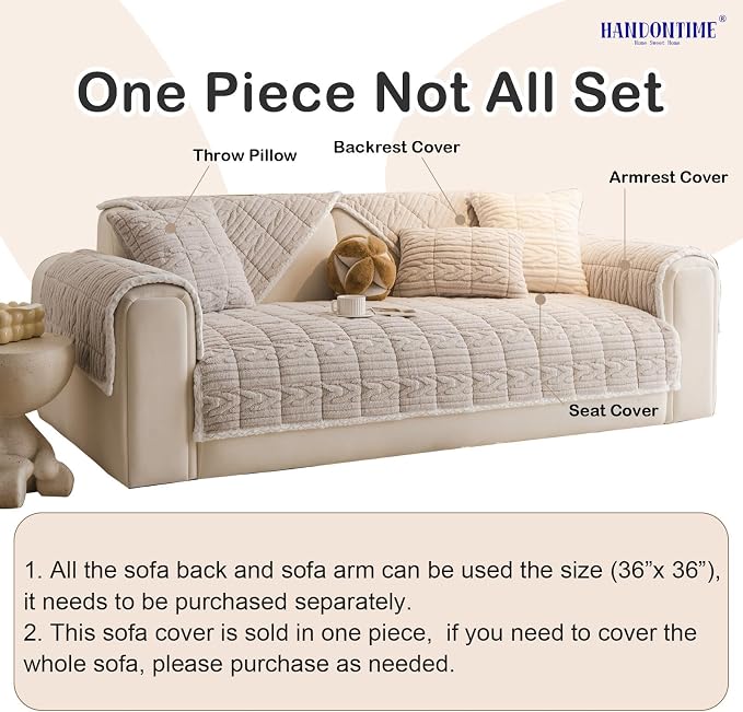 HANDONTIME Dog Couch Cover Protector, Fuzzy Couch Cover for Dogs Washable, Non Slip Geometric Jacquard Sofa Covers for 3 Cushion Couch Sofa Protector Pet Friendly Pets Mat(Khaki, 35.4" x 94.5")