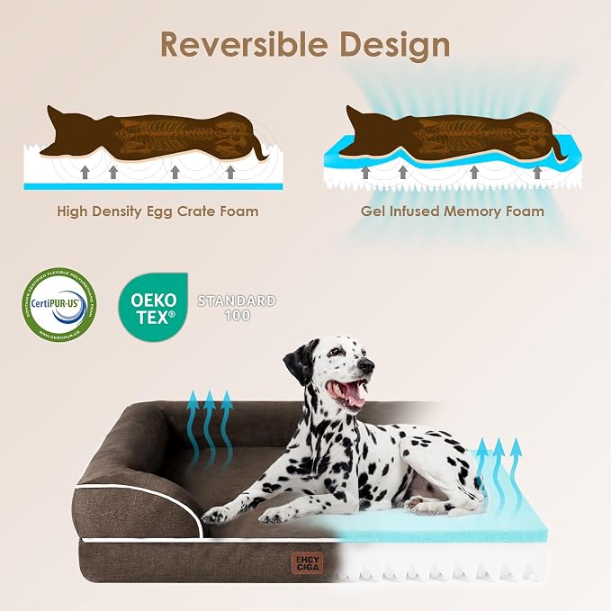 EHEYCIGA Orthopedic Dog Beds Large Sized Dog, Waterproof Washable Pet Bed | Non-Slip Bottom and Egg-Crate Memory Foam XL Dog Couch Bed with Washable Removable Cover, Brown, 41Inch