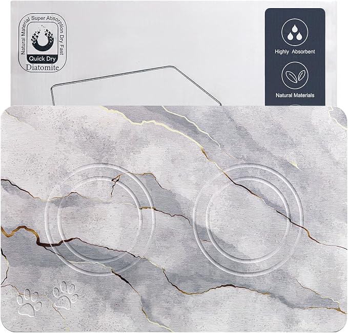 Diatomite Stone Pet Feeding Mat for Dog Cat Super Absorbent Diatomite Quick Drying Stone Dog Food Mat, Dog Mats for Food and Water with Non-Slip Station, Fast Dry Pet Mats, Marble Cyan