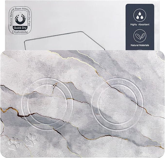 Diatomite Stone Pet Feeding Mat for Dog Cat Super Absorbent Diatomite Quick Drying Stone Dog Food Mat, Dog Mats for Food and Water with Non-Slip Station, Fast Dry Pet Mats, Marble Cyan