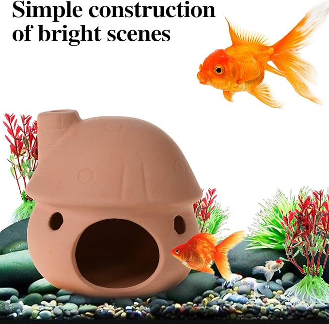 Saim Aquarium Decor Ceramic Mushroom House Ornament Fish Tank Landscape Decor for Small Shrimp to Rest and Breed, Hiding - Natural Color