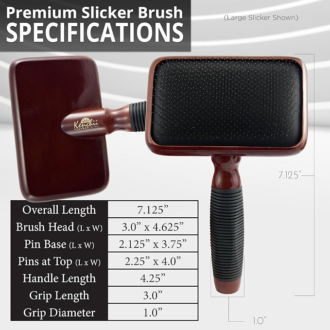 Kenchii Slicker Brush for Dogs, Professional Dog Grooming Brush for Loose Fur, Tangles, Long Short Haired, Stainless Steel Pins, Maplewood Handle, Large