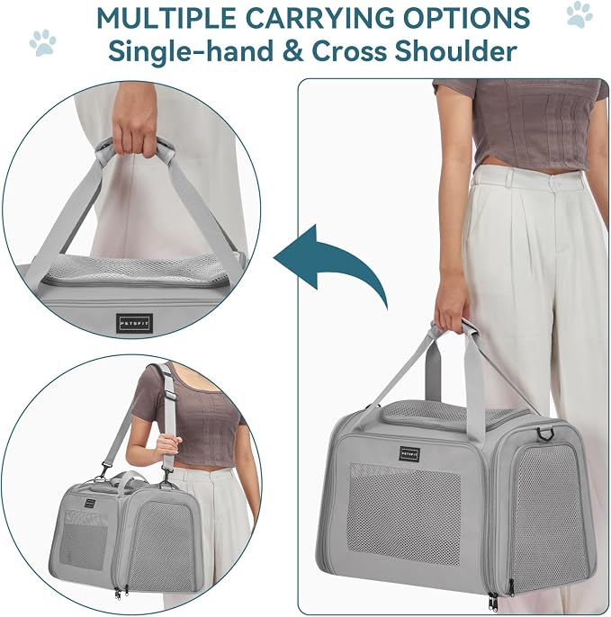 PETSFIT Dog Carrier Cat Carriers, Large, Grey
