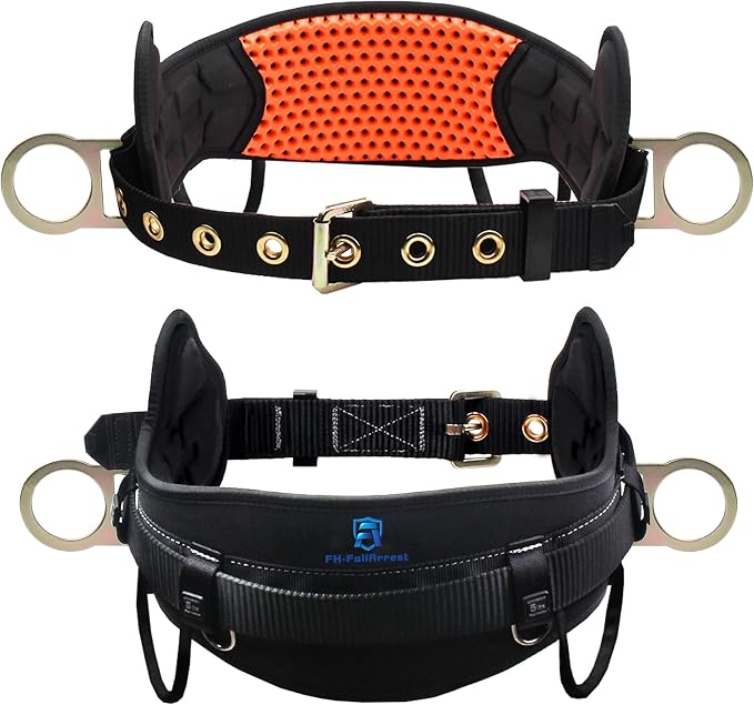 Safety Harness Climbing Belt - Tongue Buckle Safety Belt With Ventable & Moisture-Wicking Waist Pad and 2 Side D-Rings Personal Fall Protection Safety Belt for Work Positioning Restraint