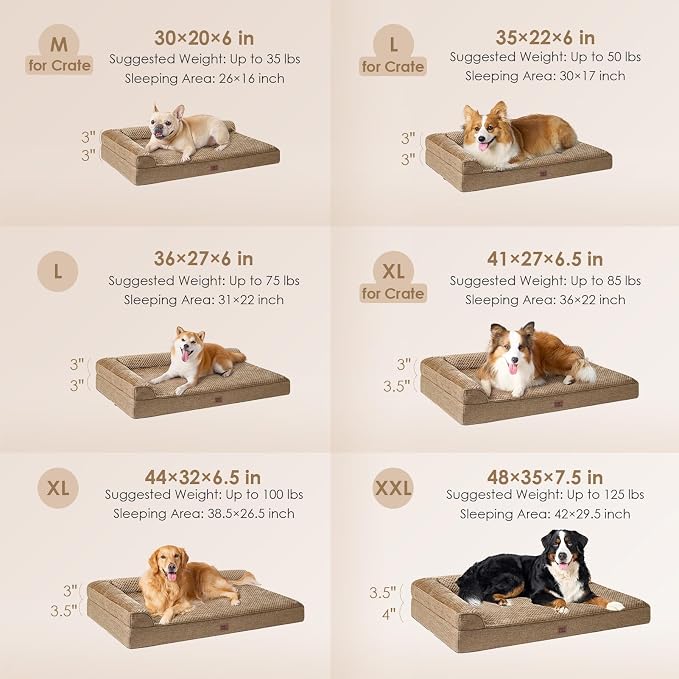 EHEYCIGA Orthopedic Dog Bed Medium Size Dogs, Memory Foam Dog Bed with Washable Removable Cover, Waterproof Pet Sofa Couch for Crate with Nonskid Bottom, 30x20x6, Camel | Small Dog Sofa with Washable Removable Cover, Waterproof Pet Couch for Crate with...