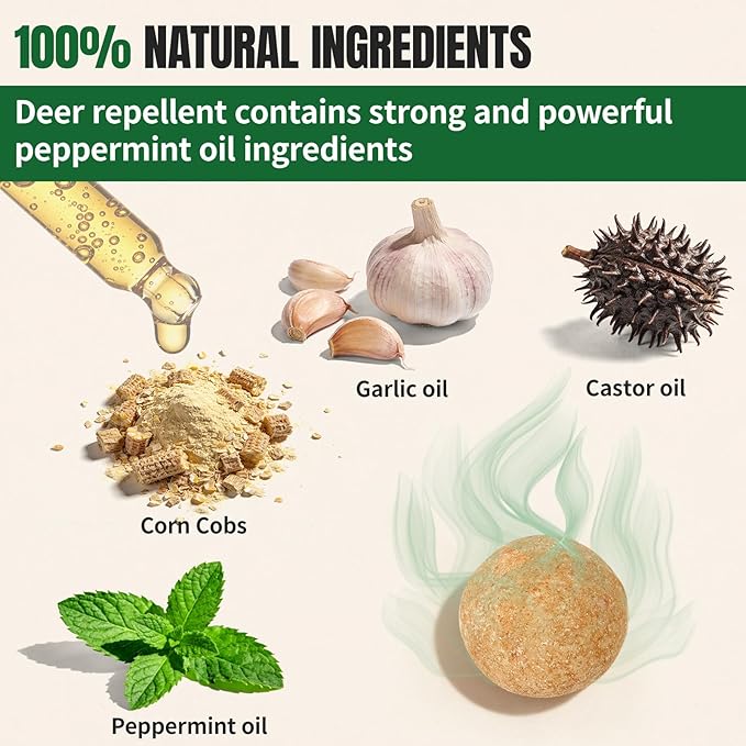 Deer Repellent, Deer & Rabbit Repellent, Peppermint Oil to Repel Deer, Rabbit, Deer Deterrent Outdoor for Lawn, Garden Use, Yard-10 Pack