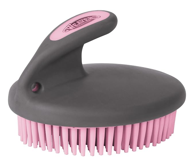 Weaver Equine Palm-Held Fine Curry with Small Rubber Bristles, Gray/Pink