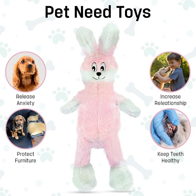 FGA MARKETPLACE Frog Rabbit and Fox Flat NO Stuffing NO Squeak Plush Dog Toy, Funny Style Will Entertain Your Pet for Hours, Recommended for Small and Medium Dog 21 INCH Long