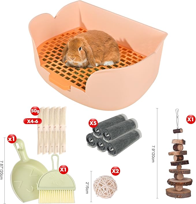 RUBYHOME Large Bunny Litter Box (15.5" x 11.1" x 6.2") Small Animal Litter Pet Toilet Potty Trainer Corner Litter Bedding Box Pet Pan for Rabbit Guinea Pig Easy to Clean (Orange)