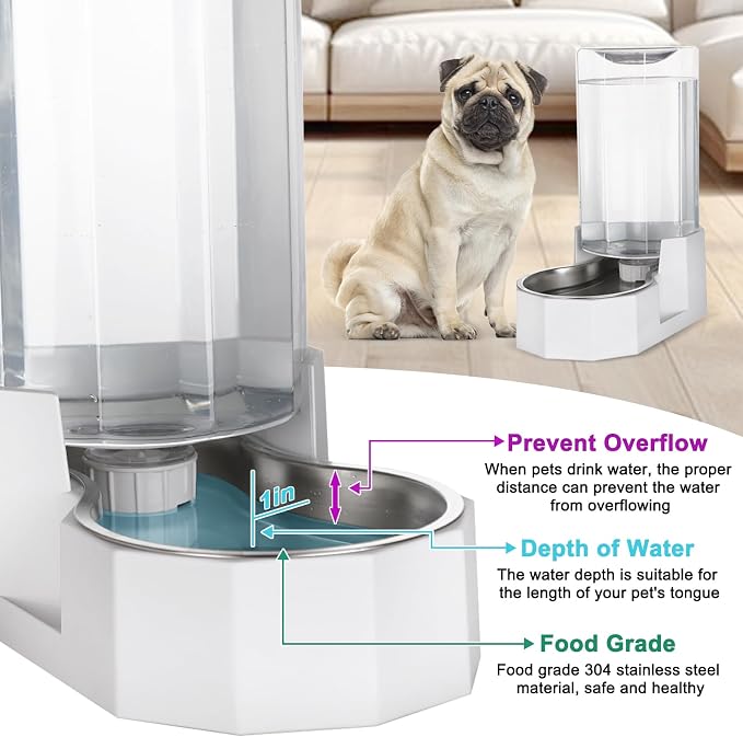 Sfozstra 8L Gravity Dog Water Dispenser:Stainless Steel Bowl | No Filter Maintenance/ Non-Slip Base/Easy-Clean/for Living Room & Bedroom/Multi-Pet Friendly