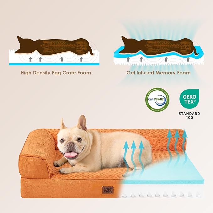 EHEYCIGA Memory Foam Dog Bed for Crate, L Plus Orthopedic Dog Bed, Pumpkin | Washable Removable Cover, Waterproof Flat Pet Sofa Couch with Nonskid Bottom, 41x27x6.5