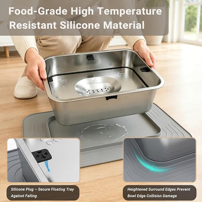 15L/3.96Gal No Spill Dog Water Bowl, Non-Slip Mat for Large Dogs | Spill Proof Water Bowl with 304 Stainless Steel Floating Disk, Slow Drinking Pet Bowl for Messy Drinkers, Indoor/Outdoor