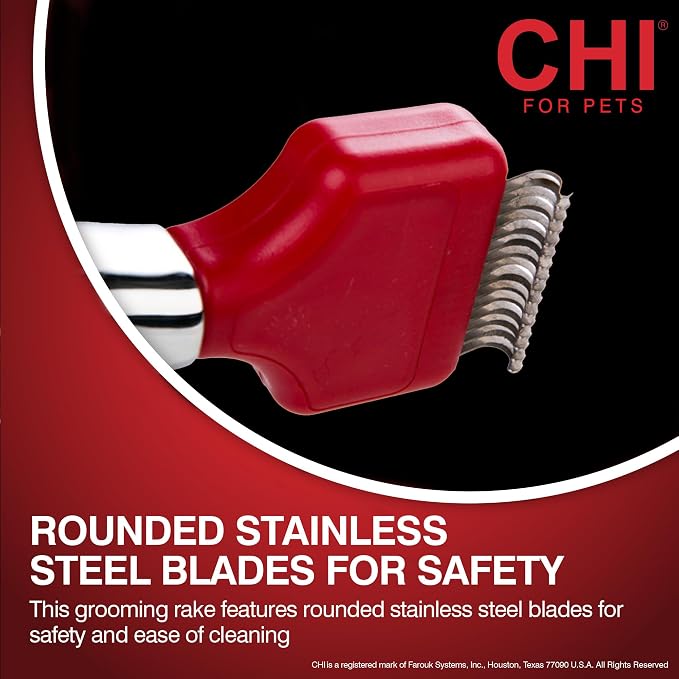 CHI for Dogs Dematting and Deshedding Undercoat Rake Dog Grooming Tool Long Hair and Double Coats Rounded Blade Teeth Remove Mats and Loose Undercoat Detangling Rake Shedding Control Ergo Handle | Rounded blade teeth remove mats and loose undercoat, fo...