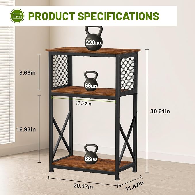Snughome 10 Gallon Aquarium Stand, 3-Tier Storage Fish Tank Stand 220 lb Top, Fits 5/10 Gallon , Waterproof / Small Space, 20.47" x 11.42" x 30.91", Rustic Brown
