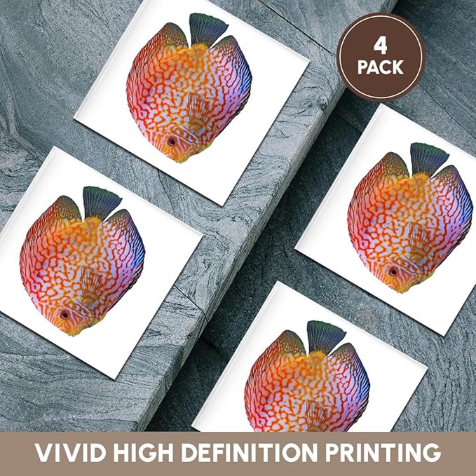 3dRose King of The Aquarium Discus Fish Image Wildlife Set of 4 Ceramic Tile Coasters