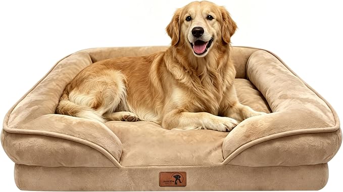 Spotted Play Orthopedic Dog Bed with Sides - Sofa Beds for Extra Large Dogs, Supportive Foam Pet Couch Bed with Washable Removable Cover, Waterproof Lining and Non-Slip Bottom, Brown - XL